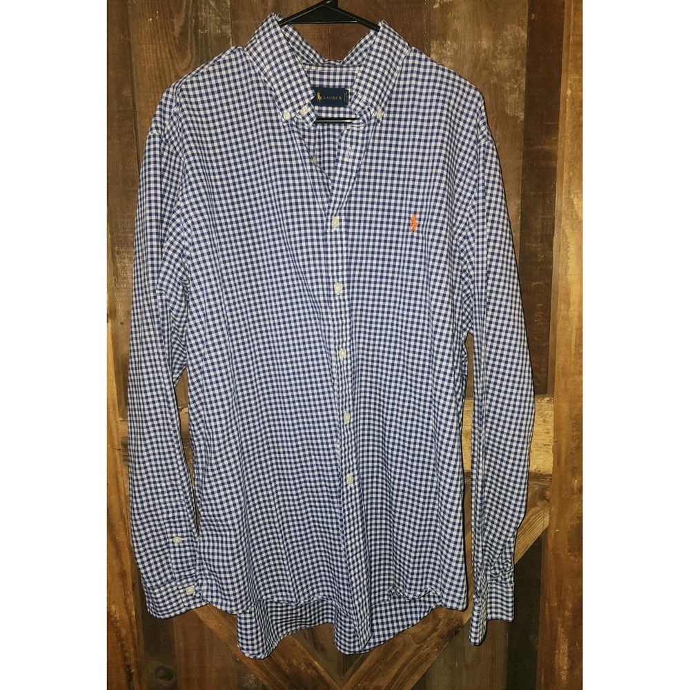 Polo Ralph Lauren Men's Classic-Fit Gingham Oxford Shirt XL Blue Check Preppy